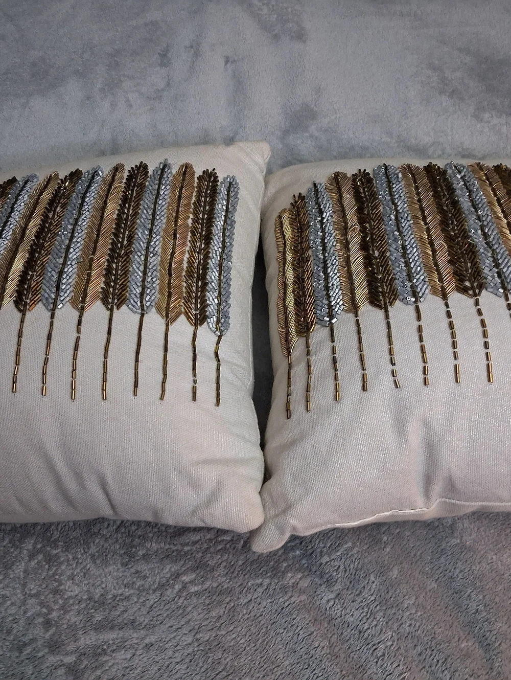 Set of 2 Decorative Throw Pillows with Metallic Embroidery